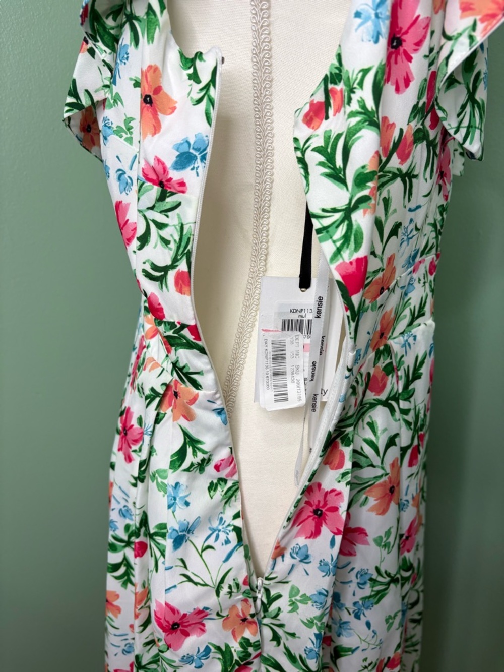 Kensie White Floral Midi Dress with Pink & Green Print - Picture 8 of 14